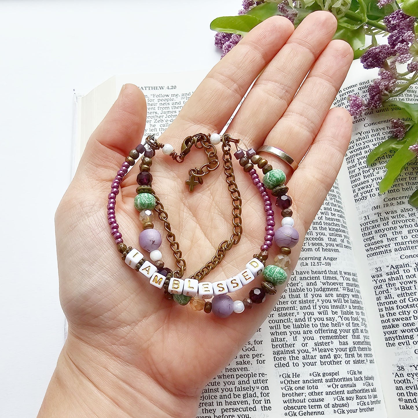 I Am Blessed 3-Strand Bracelet - stackable arm jewelry for women