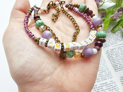 I Am Blessed 3-Strand Bracelet - stackable arm jewelry for women