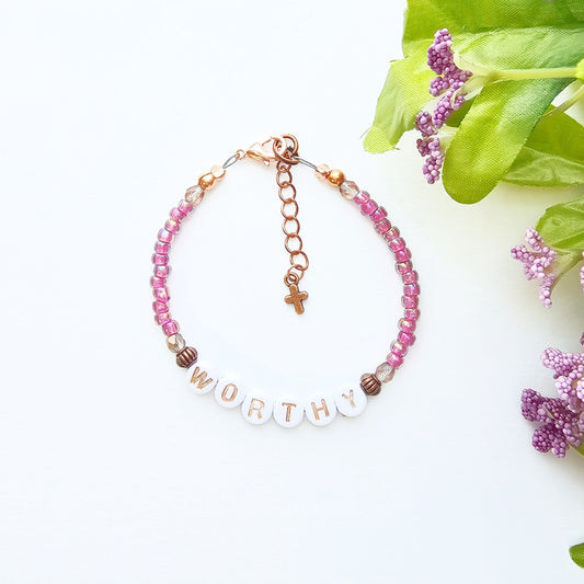 I Am Worthy Single Strand Bracelet - stackable arm jewelry for women