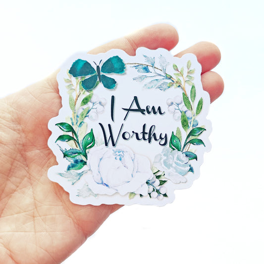 I Am Worthy Flower Vinyl Sticker Decal