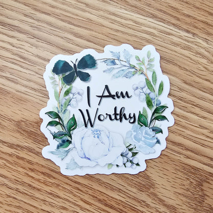 I Am Worthy Flower Vinyl Sticker Decal