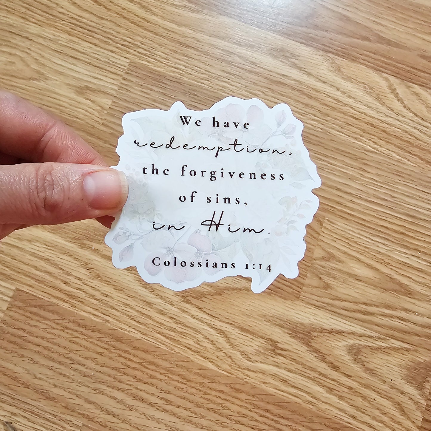 Colossians 1:14 Bible Verse Floral Vinyl Sticker Decal