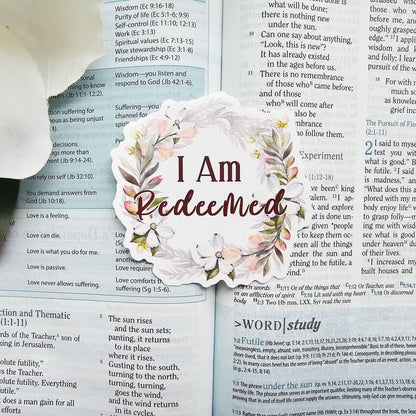 I Am Redeemed Floral Wreath Vinyl Sticker