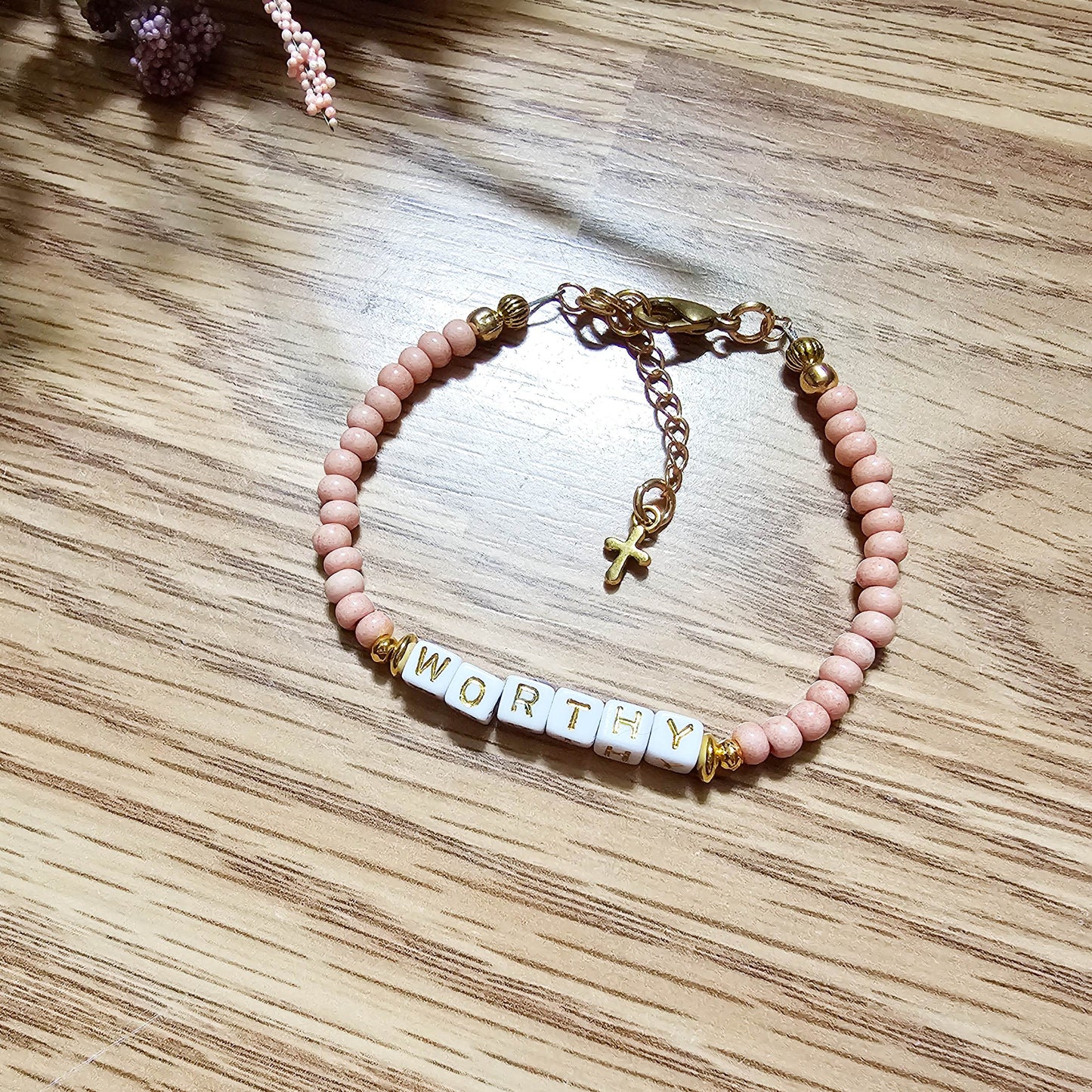 Custom Beaded Single Strand Word Bracelet for Christian women