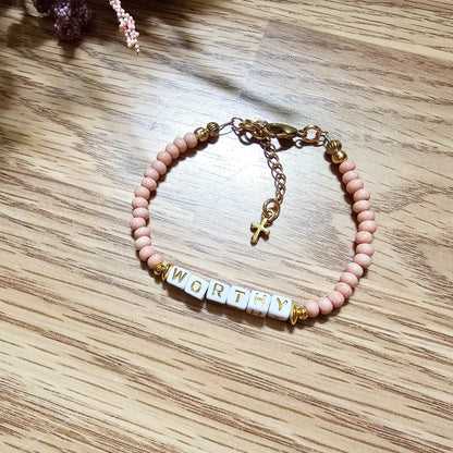 Custom Beaded Single Strand Word Bracelet for Christian women