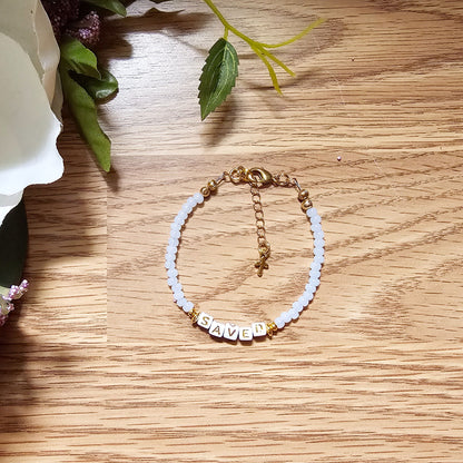 White and Gold single strand stackable Statement Bracelet