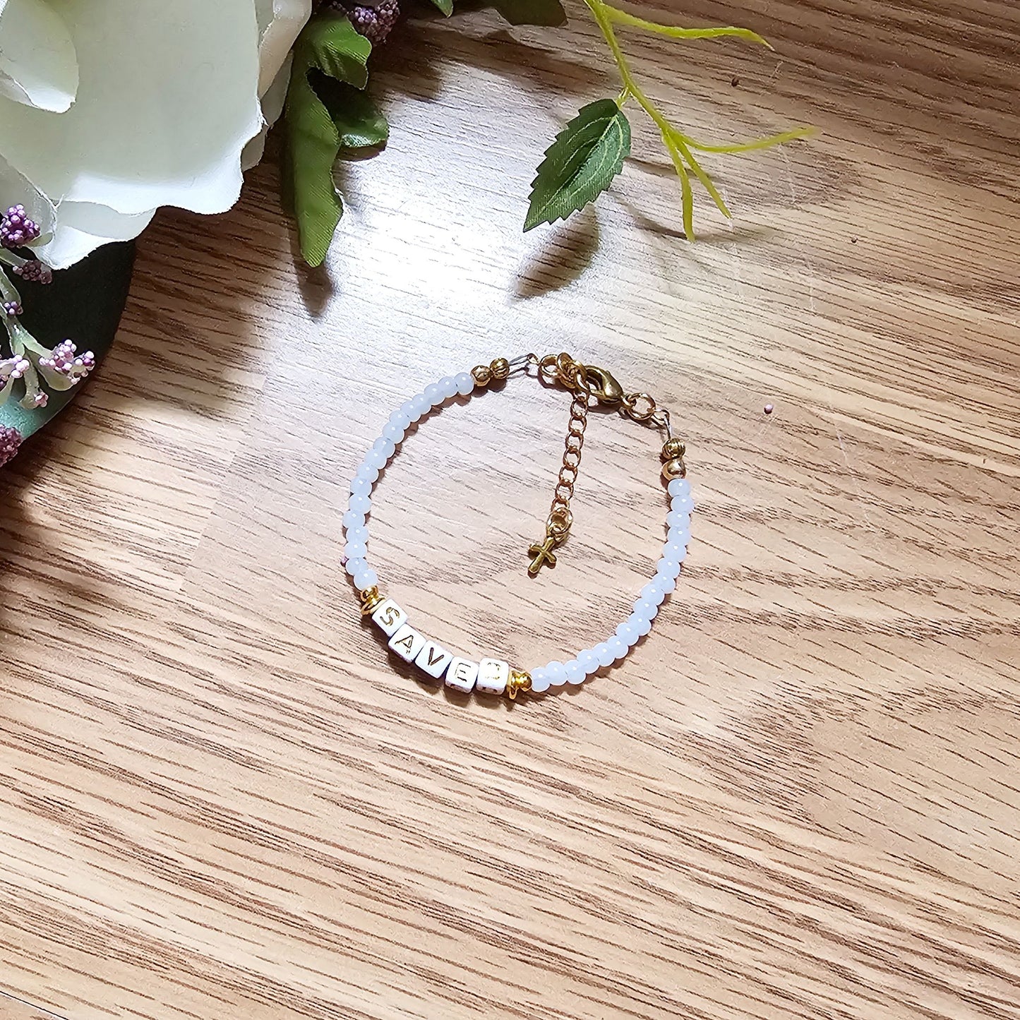 White and Gold single strand stackable Statement Bracelet