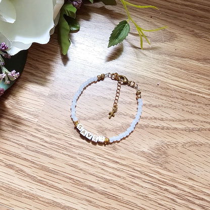 White and Gold single strand stackable Statement Bracelet