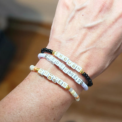 Custom Beaded Single Strand Word Bracelet for Christian women