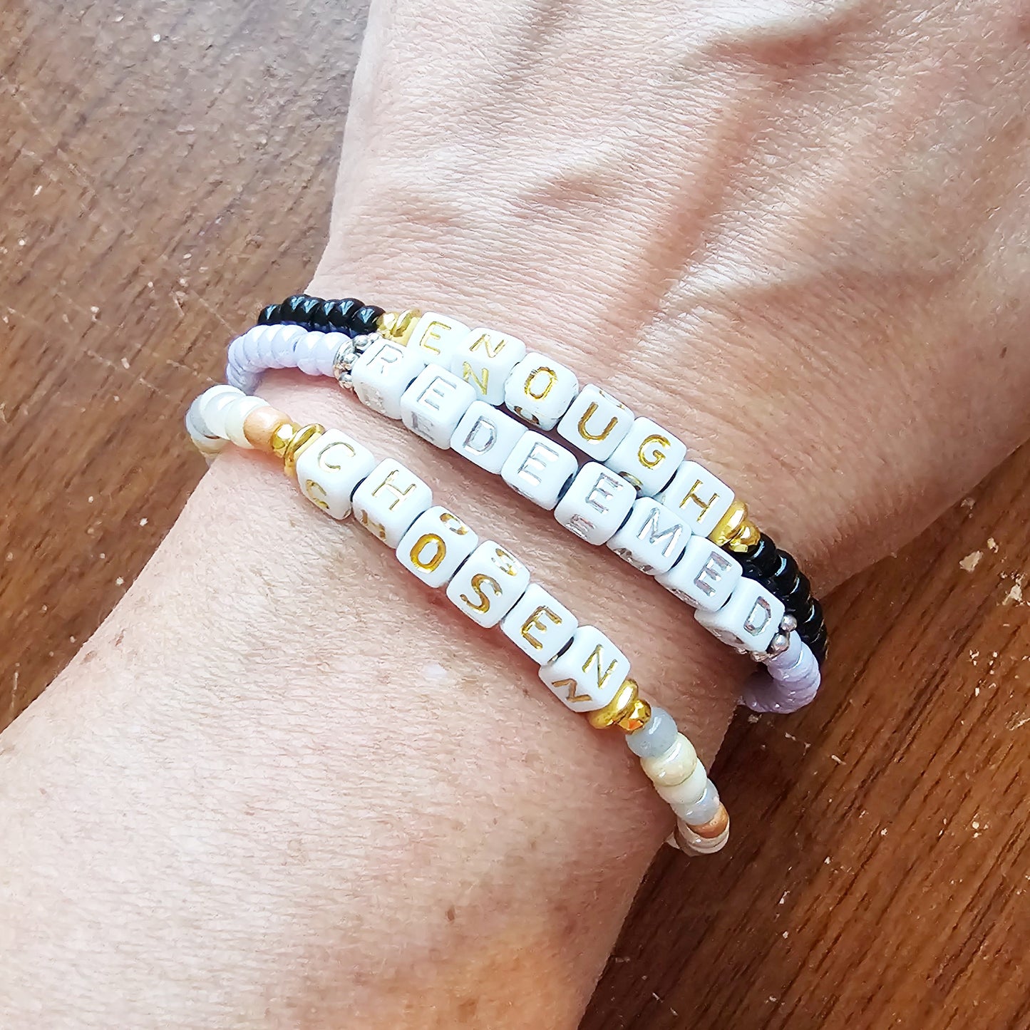 Custom Beaded Single Strand Word Bracelet for Christian women