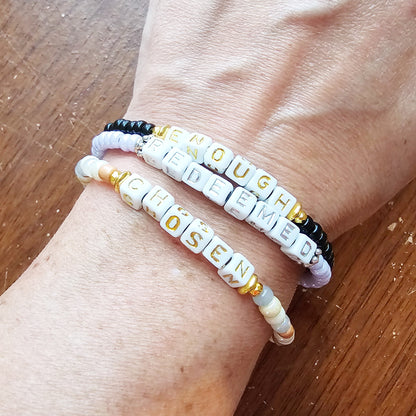 Custom Beaded Single Strand Word Bracelet for Christian women