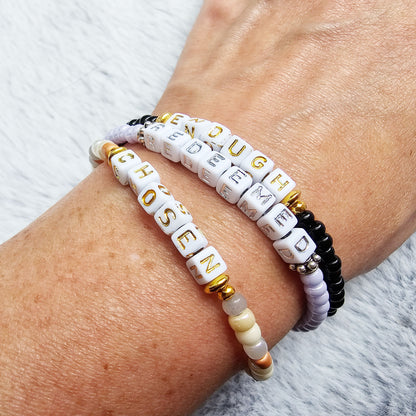 Custom Beaded Single Strand Word Bracelet for Christian women