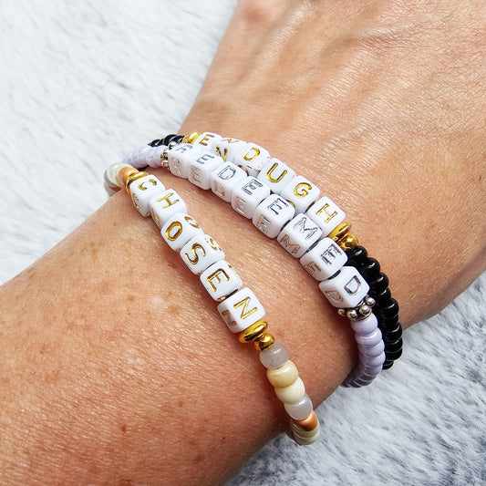 Custom Beaded Single Strand Word Bracelet for Christian women