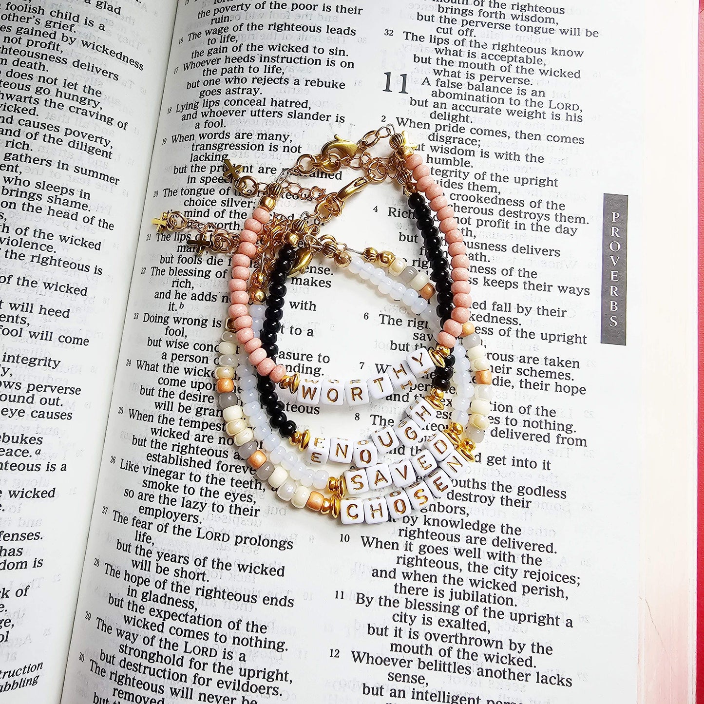 Custom Beaded Single Strand Word Bracelet for Christian women