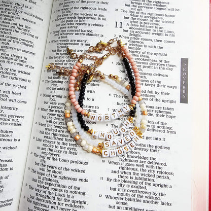 Custom Beaded Single Strand Word Bracelet for Christian women