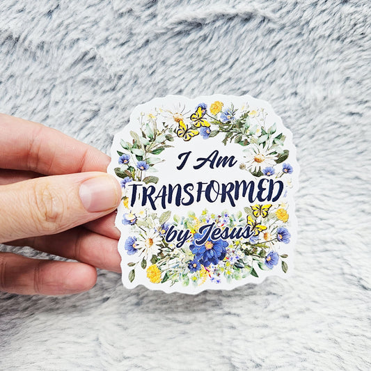 Transformed by Jesus Floral Vinyl Sticker Decal