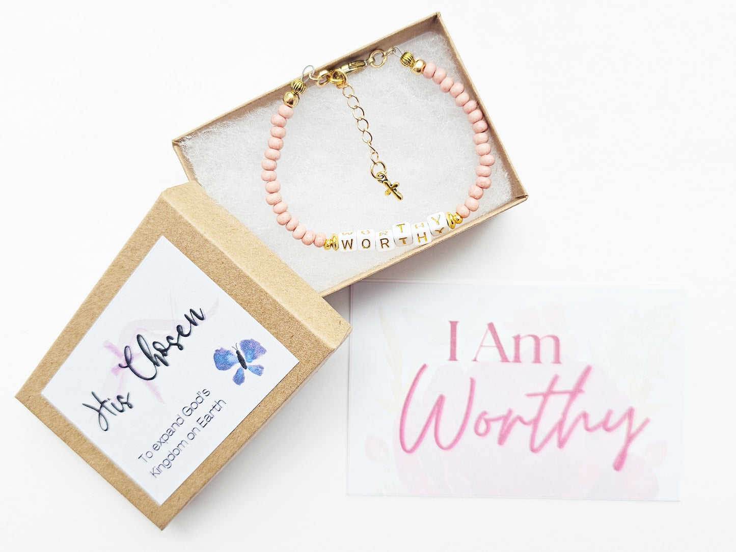 Custom Beaded Single Strand Word Bracelet for Christian women