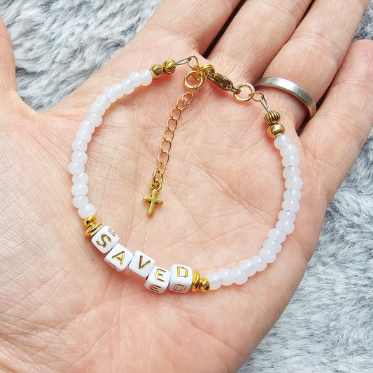 White and Gold single strand stackable Statement Bracelet