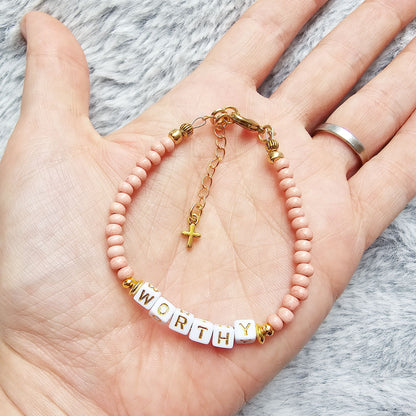 Custom Beaded Single Strand Word Bracelet for Christian women
