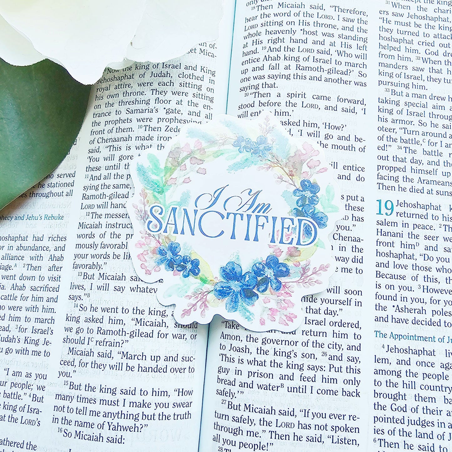 I Am Sanctified Watercolor Wreath Waterproof Vinyl Sticker