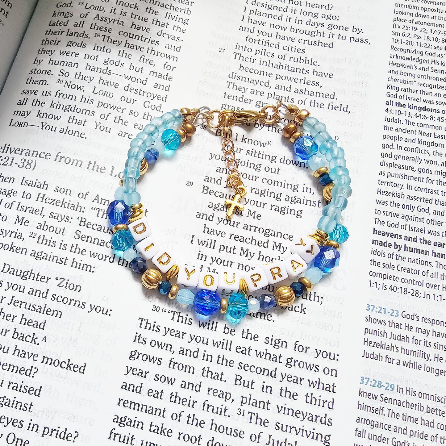 Did You Pray Blue and Gold beaded bracelet
