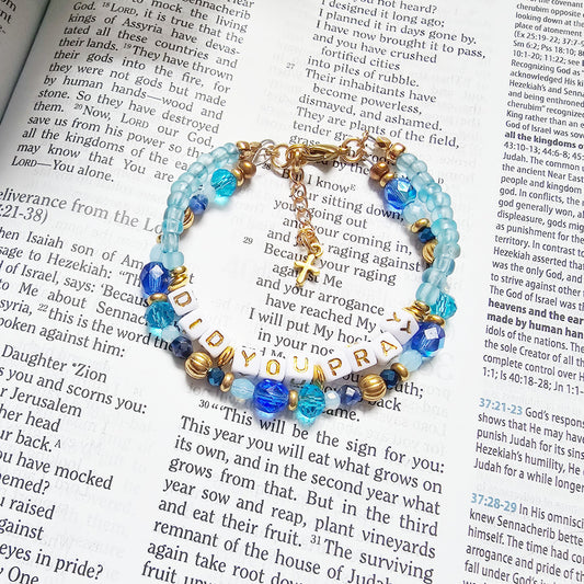 Did You Pray Blue and Gold beaded bracelet