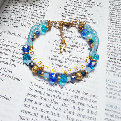 Did You Pray Blue and Gold beaded bracelet