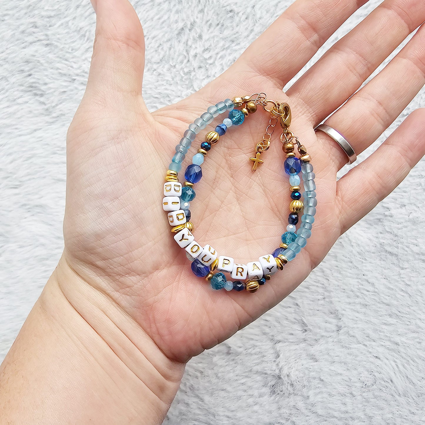 Did You Pray Blue and Gold beaded bracelet