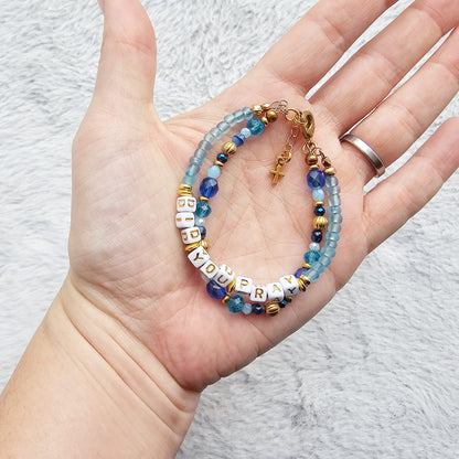 Did You Pray Blue and Gold beaded bracelet