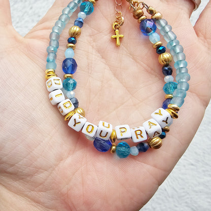 Did You Pray Blue and Gold beaded bracelet