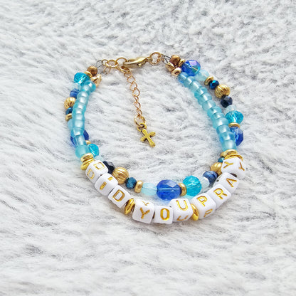Did You Pray Blue and Gold beaded bracelet