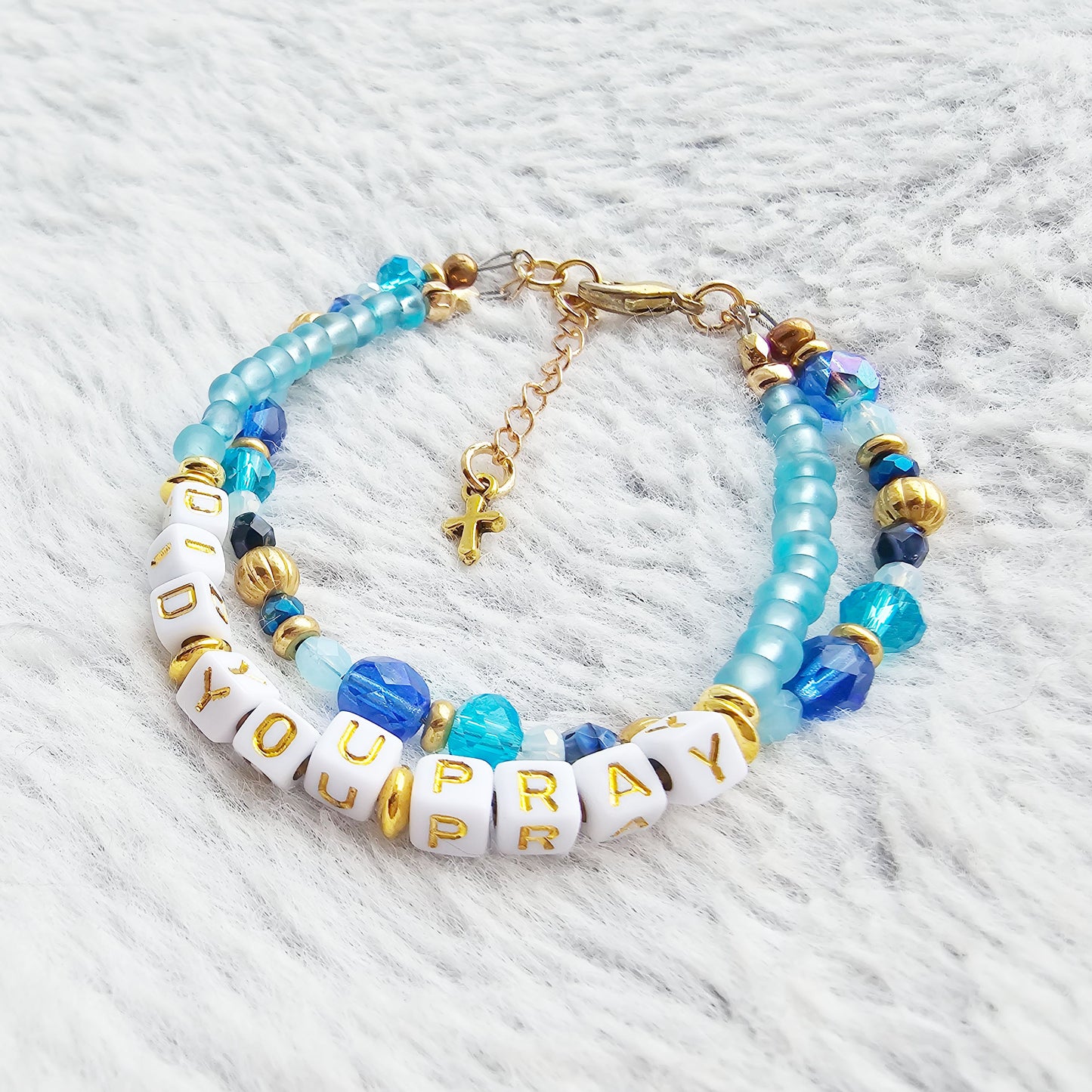 Did You Pray Blue and Gold beaded bracelet