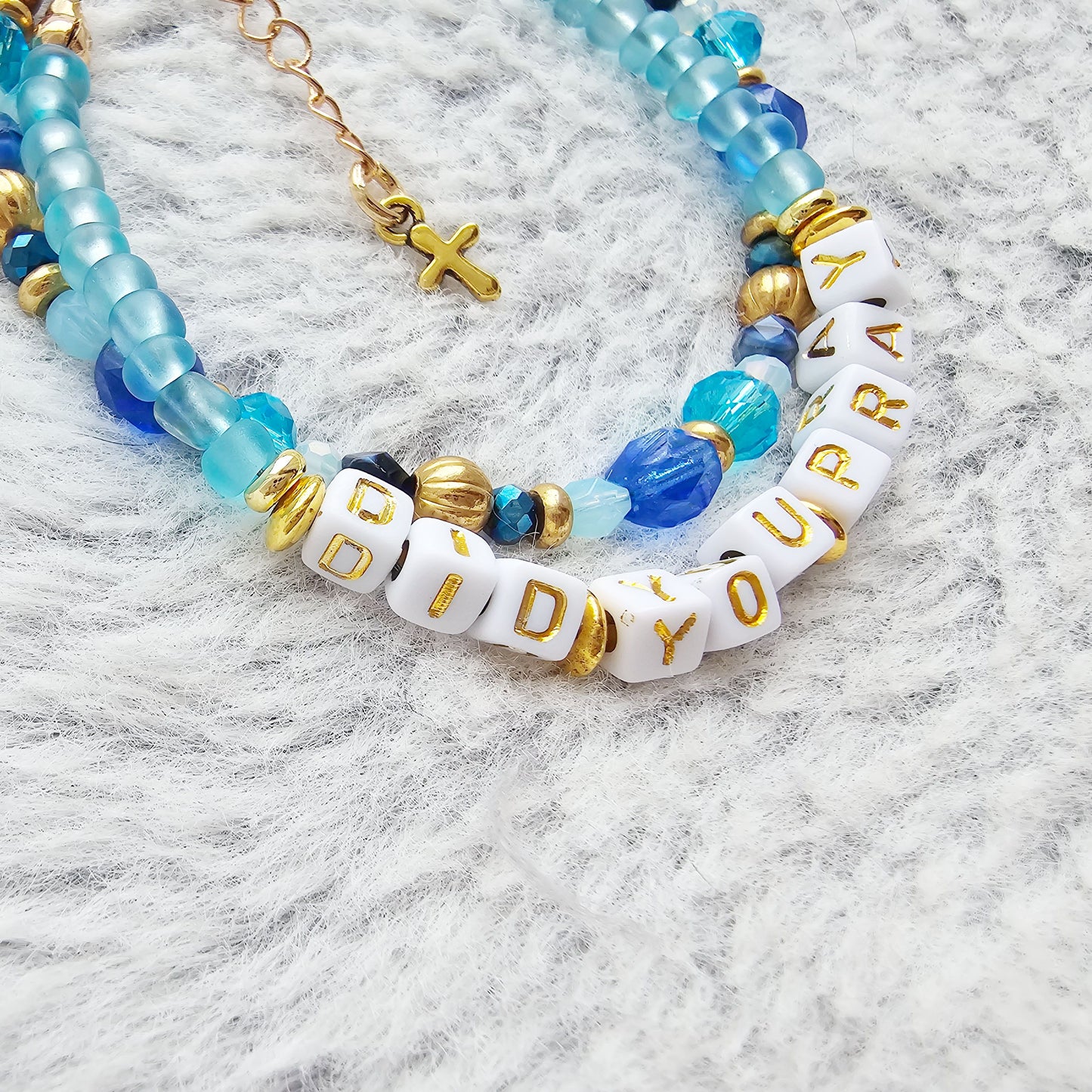 Did You Pray Blue and Gold beaded bracelet