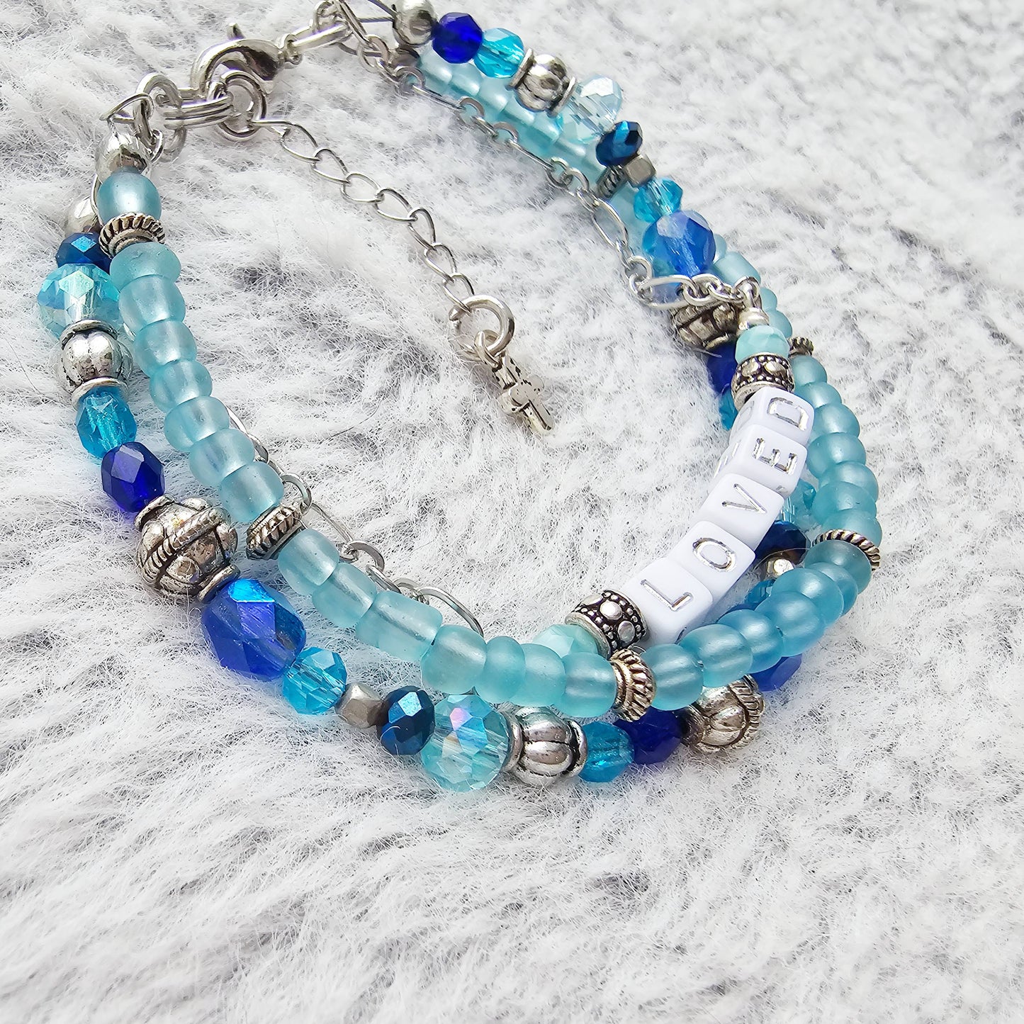 Loved Blue and Silver beaded bracelet