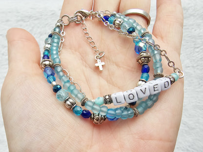 Loved Blue and Silver beaded bracelet