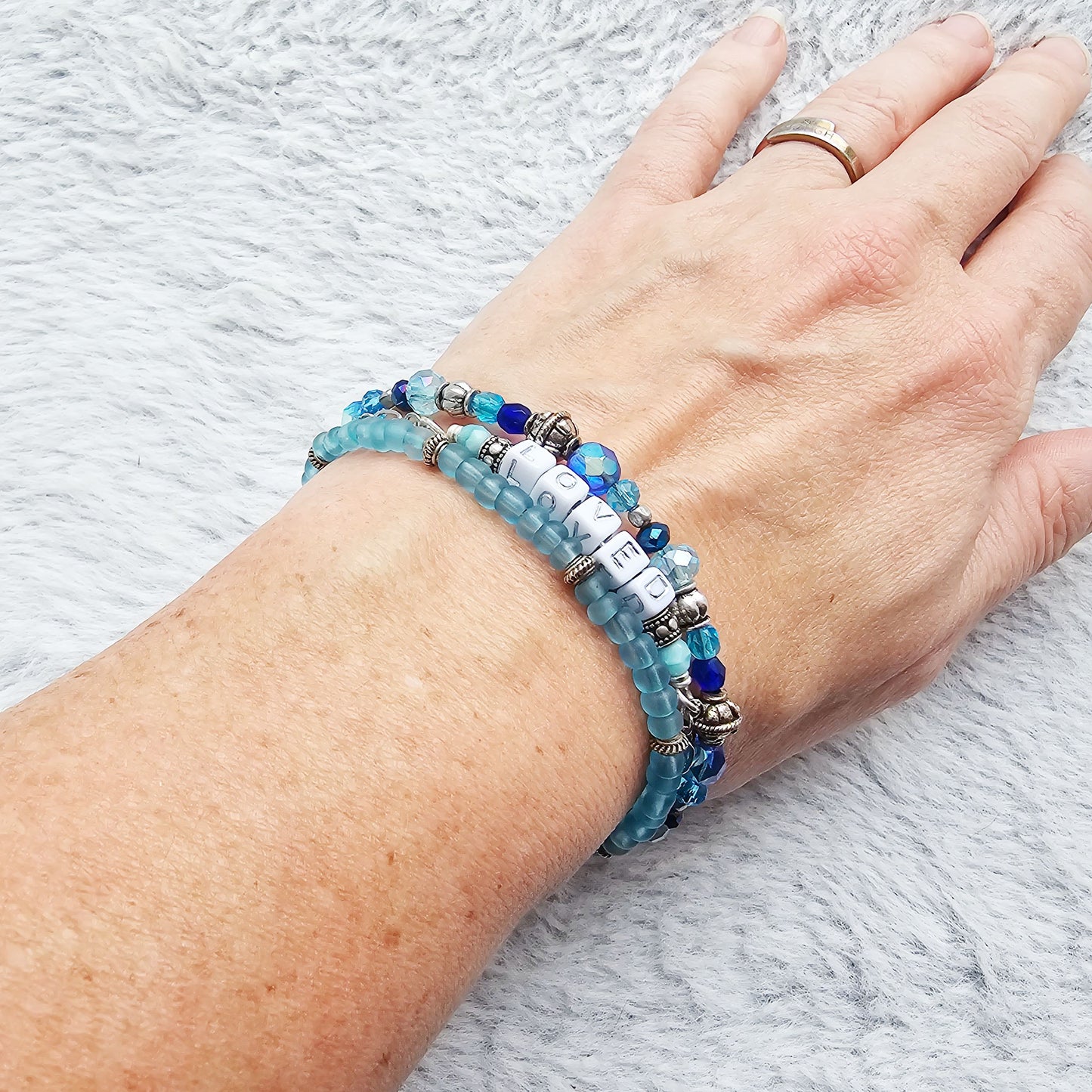 Loved Blue and Silver beaded bracelet