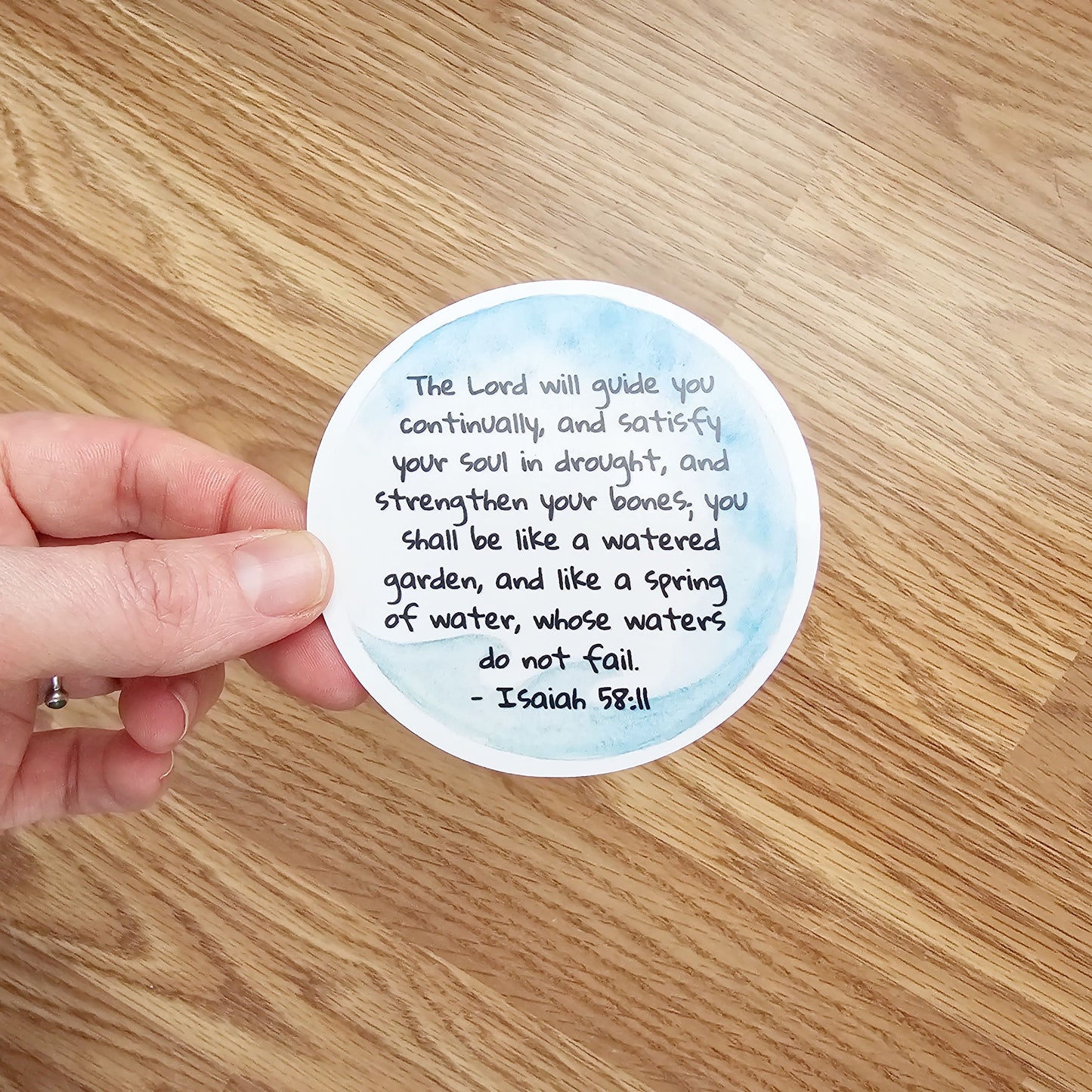 Isaiah 58:11 Round Watercolor Vinyl Sticker