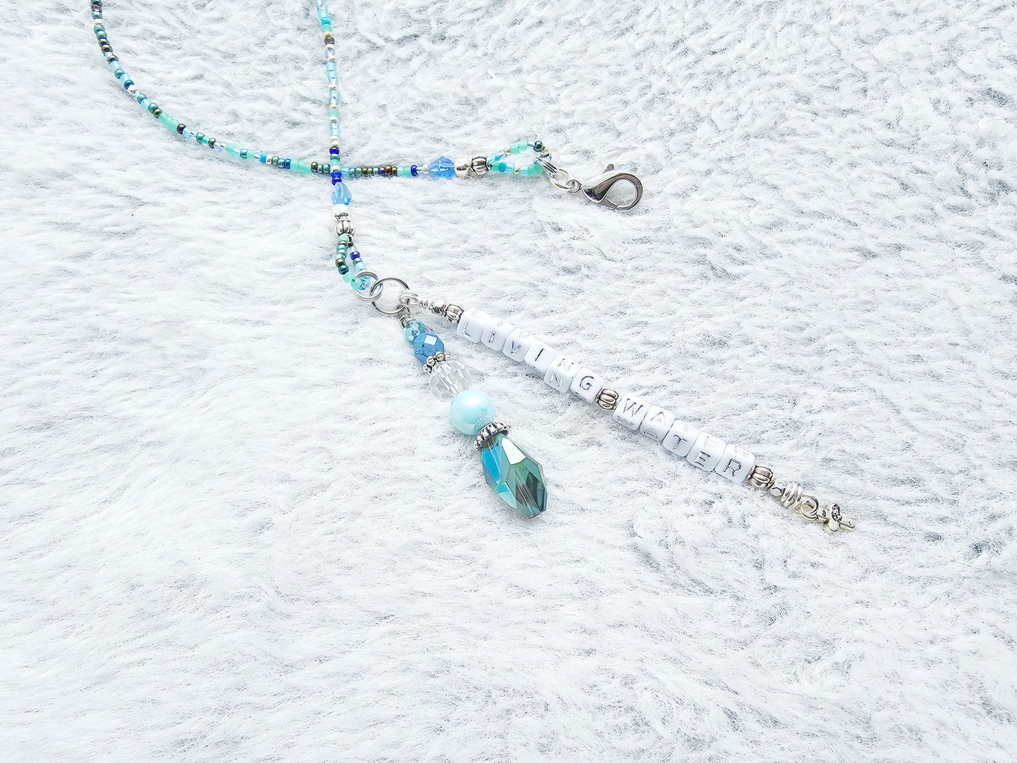 Beaded Bible half-strand Bookmark Clip-on charm - The Living Water - Blue and silver bible accessories