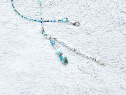 Beaded Bible half-strand Bookmark Clip-on charm - The Living Water - Blue and silver bible accessories