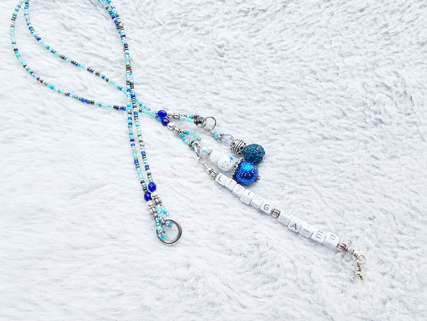 Beaded Bible 2 strand Bookmark - The Living Water - Blue and silver bible accessories