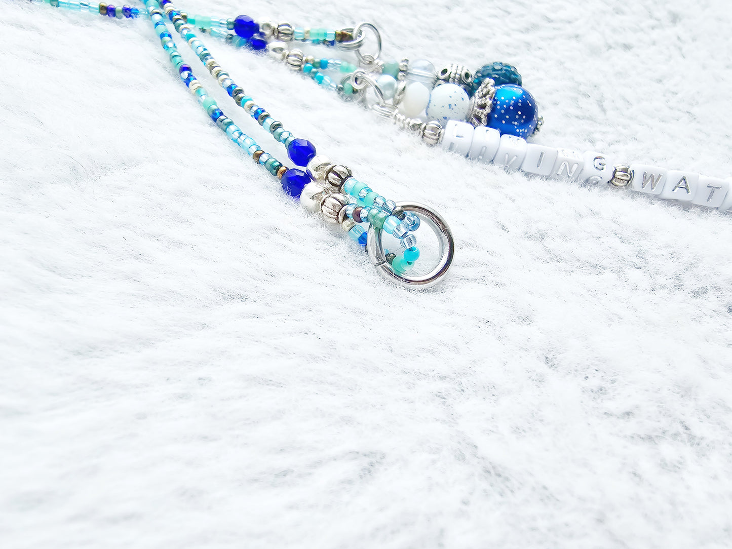 Beaded Bible 2 strand Bookmark - The Living Water - Blue and silver bible accessories