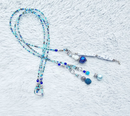 Beaded Bible 3 strand Bookmark - The Living Water - Blue and silver bible accessories