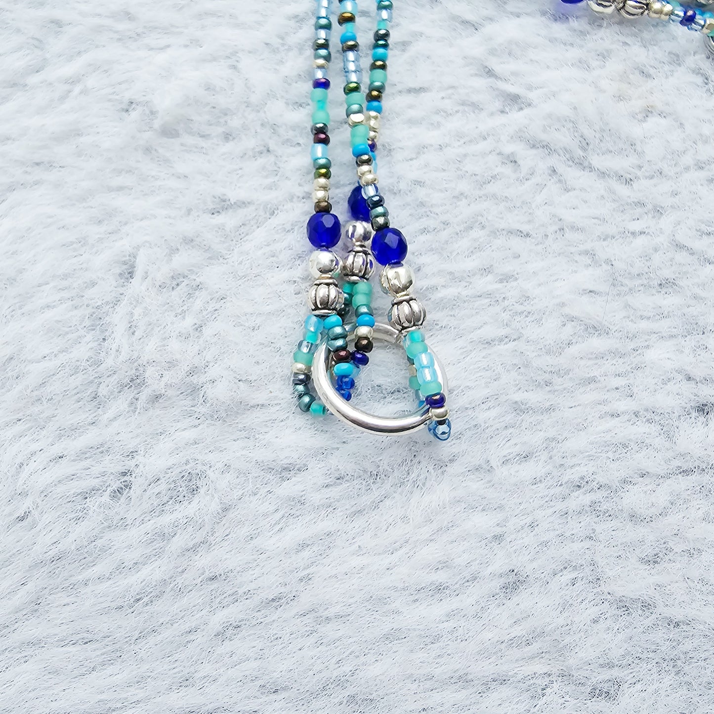 Beaded Bible 3 strand Bookmark - The Living Water - Blue and silver bible accessories