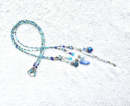Beaded Bible 4 strand Bookmark - The Living Water - Blue and silver bible accessories