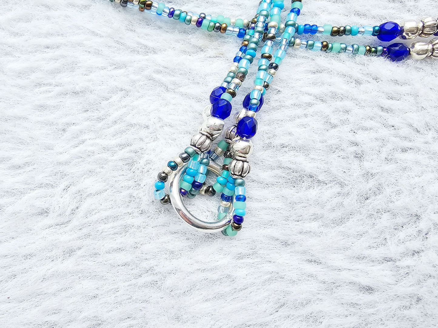 Beaded Bible 4 strand Bookmark - The Living Water - Blue and silver bible accessories