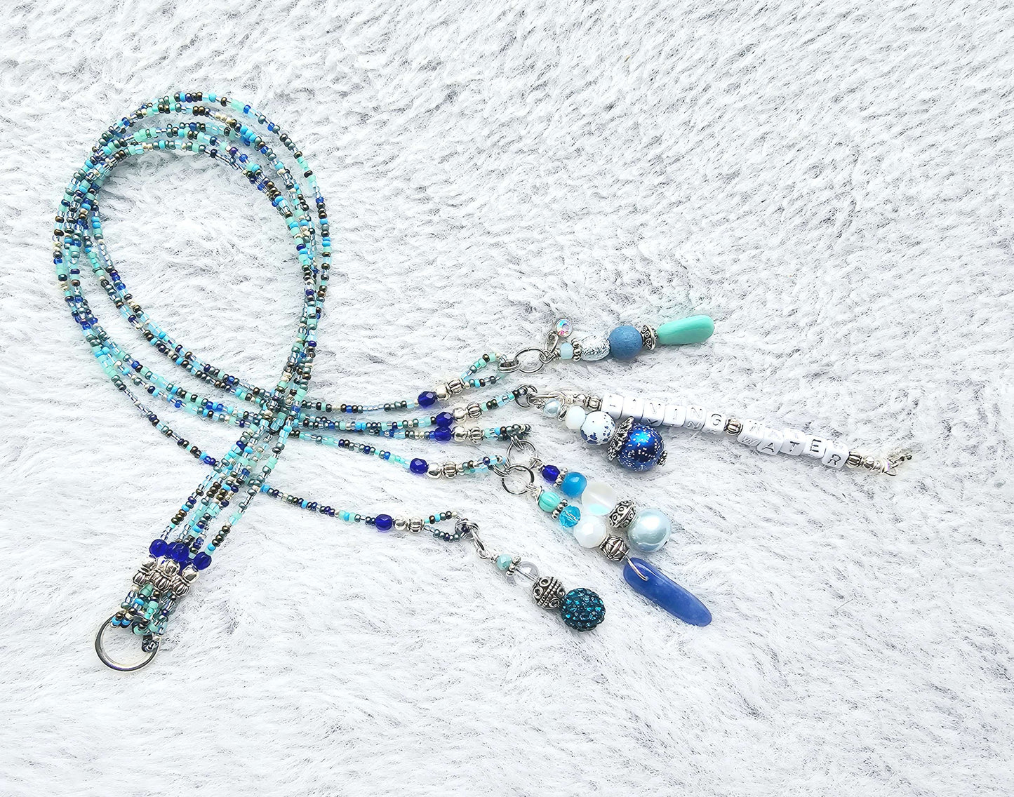 Beaded Bible 5 strand Bookmark - The Living Water - Blue and silver bible accessories