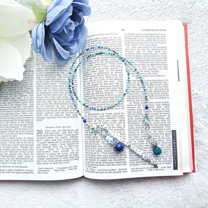 Beaded Bible Single strand Bookmark - The Living Water - Blue and silver bible accessories