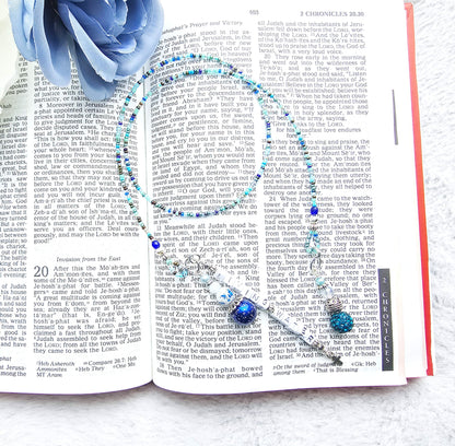 Beaded Bible Single strand Bookmark - The Living Water - Blue and silver bible accessories