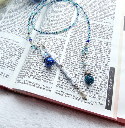 Beaded Bible Single strand Bookmark - The Living Water - Blue and silver bible accessories