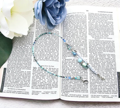 Beaded Bible half-strand Bookmark Clip-on charm - The Living Water - Blue and silver bible accessories